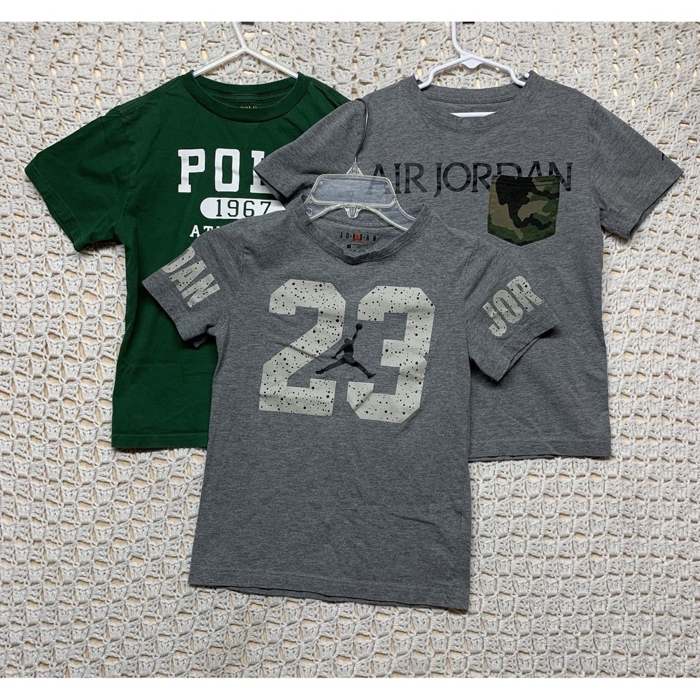 3 Pieces Air Jordan Polo Ralph Shirt Kids Youth Sz‎ S (8-10) Gray Geen Short Slv